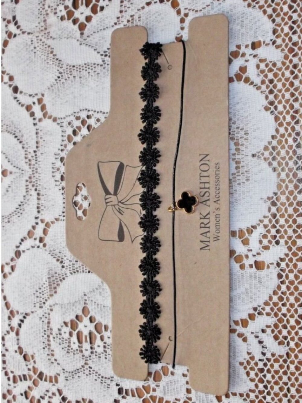 Mark Ashton Double Layer Black Choker stretch lace flower black cord clover Goth
